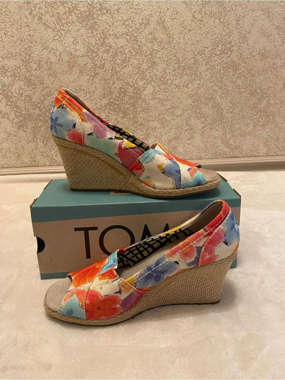 Toms Multicolor Floral Canvas Espadrille Wedges